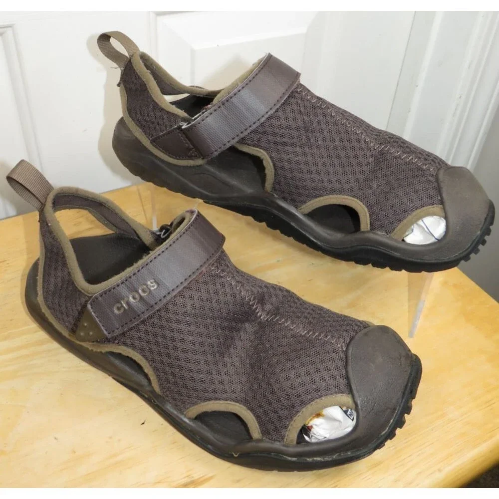 Crocs Swiftwater Mesh Deck Sandals Mens Size 10 Brown Fisherman Water Shoes